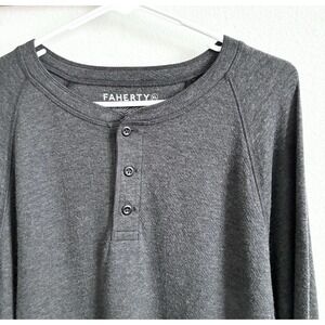 Faherty Cloud Cotton Long Sleeve Soft Henley Shirt Charcoal Gray Mens XL
